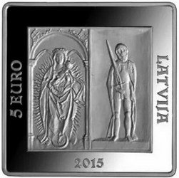 Латвия 5 евро 2015 год - 500 лет Рижскому замку (в футляре)