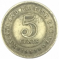 Малайя и Британское Борнео 5 центов 1953 год 
