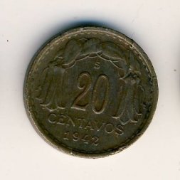 Чили 20 сентаво 1942 год