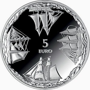 Латвия 5 евро 2014 год - Мореходное училище в Айнажи