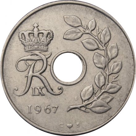 Дания 25 эре 1967 год - Король Фредерик IX (новый тип)