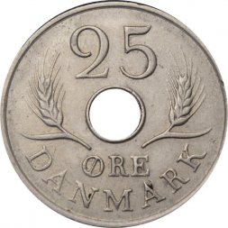 Дания 25 эре 1967 год - Король Фредерик IX (новый тип)