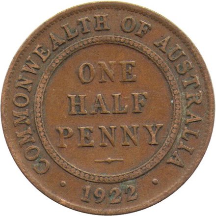 Австралия 1/2 пенни 1922 год