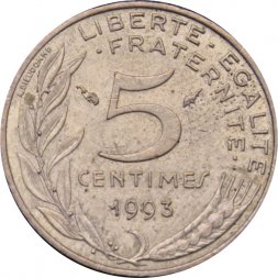 Франция 5 сантимов 1993 год - Марианна
