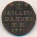 Дания 1/2 скиллинга 1771 год