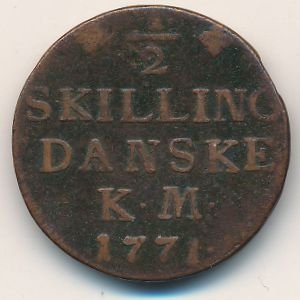 Дания 1/2 скиллинга 1771 год