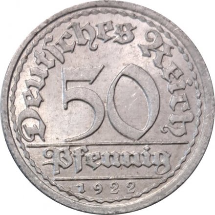 Веймарская республика 50 пфеннигов 1922 год (A)