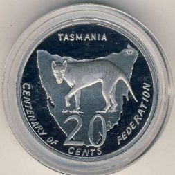 Австралия 20 центов 2001 год - 100-летие Федерации. Штат Тасмания