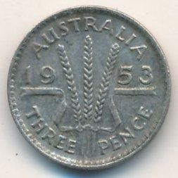 Австралия 3 пенса 1953 год