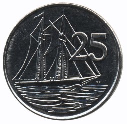 Каймановы острова 25 центов 2013 год - Парусник