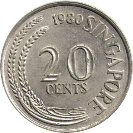 Сингапур 20 центов 1980 год - Рыба-меч (без отметки МД)