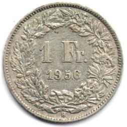 Монета Швейцария 1 франк 1956 год