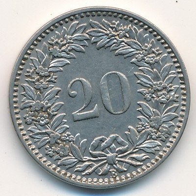 Швейцария 20 раппенов 1929 год