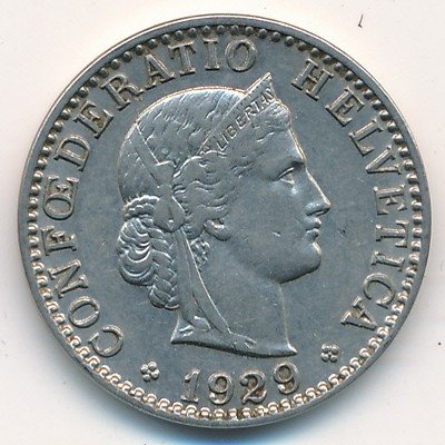 Швейцария 20 раппенов 1929 год