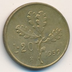 Италия 20 лир 1959 год
