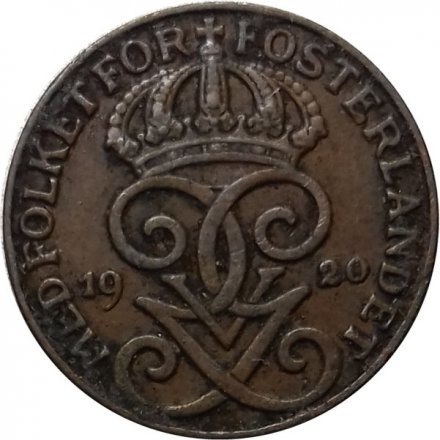 Швеция 1 эре 1920 год - Король Густав V
