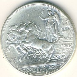Италия 5 лир 1914 год