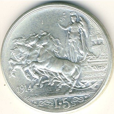 Италия 5 лир 1914 год