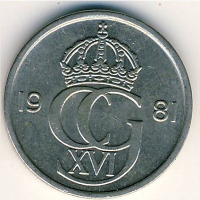 Швеция 25 эре 1981 год - Король Карл XVI Густав