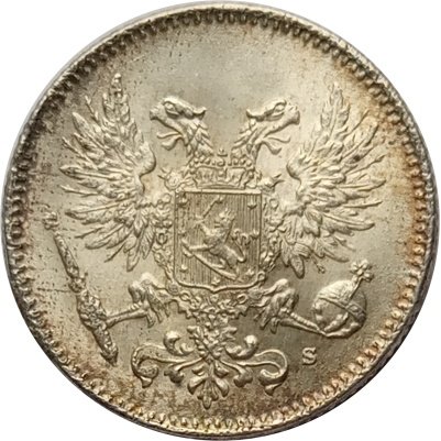 Финляндия 50 пенни 1917 год (без короны) XF
