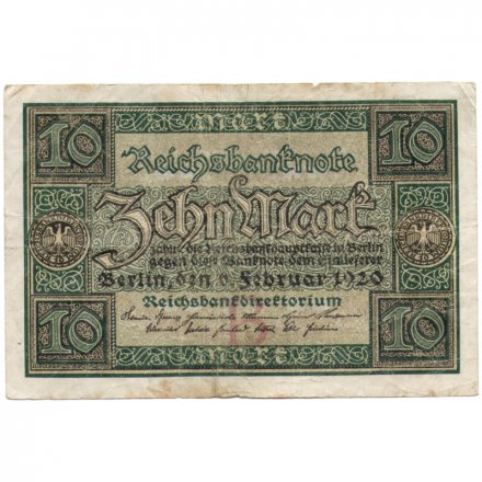 Веймарская республика 10 марок 1920 год - F