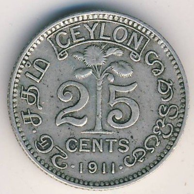 Цейлон 25 центов 1911 год