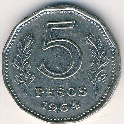 Аргентина 5 песо 1964 год