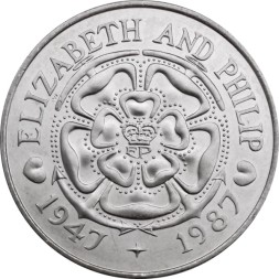 Монета Тристан-да-Кунья 50 пенсов 1987 год - 40 лет со дня свадьбы Королевы Елизаветы II и Принца Филиппа