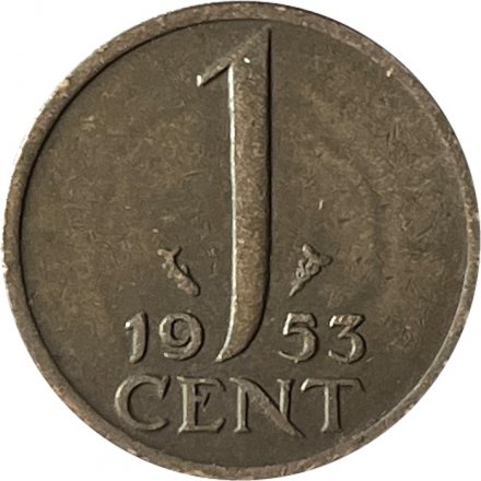Нидерланды 1 цент 1953 год - Королева Юлиана