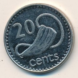 Монета Фиджи 20 центов 1999 год - Церемониальный зуб кашалота