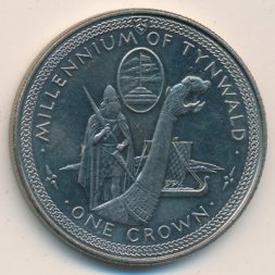 Остров Мэн 1 крона 1979 год - 1000 лет Тинвальду. Драккар (медь-никель)