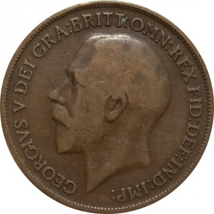 Великобритания 1 пенни 1918 год - Король Георг V (Отметка монетного двора: &quot;H&quot;)