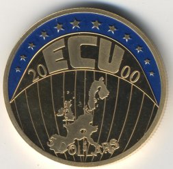 Либерия 5 долларов 2000 год - Карта Европы