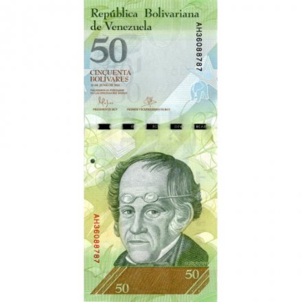 Венесуэла 50 боливаров 2015 год - Симон Родригес. Очковый медведь - UNC