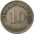 Германия 10 пфеннигов 1908 год (F)