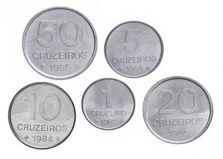 Набор из 5 монет Бразилия 1982 - 1985 год