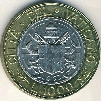 Ватикан 1000 лир 1997 год - Папа Иоанн Павел II