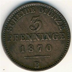 Пруссия 3 пфеннинга 1870 год