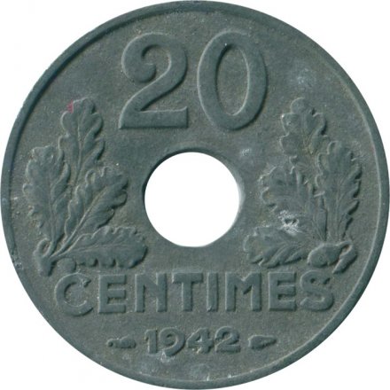 Франция 20 сантимов 1942 год