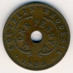 Монета Южная Родезия 1 пенни 1952 год