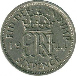 Великобритания 6 пенсов 1944 год