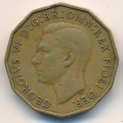 Великобритания 3 пенса 1950 год