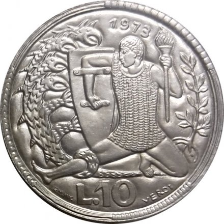 Сан-Марино 10 лир 1973 год - Рыцарь и гидра (Воин и дракон)