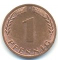 ФРГ 1 пфенниг 1972 год - F