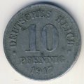 Германия 10 пфеннигов 1917 год (цинк, не магнитная)