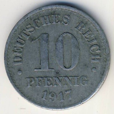 Германия 10 пфеннигов 1917 год (цинк, не магнитная)