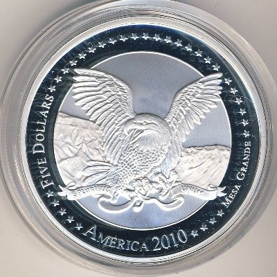 США 5 долларов 2010 год - Винтовка М-16. Флаг США (цветная эмаль)