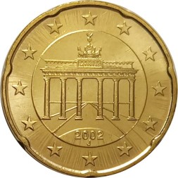 Германия 20 евроцентов 2002 год - J - UNC