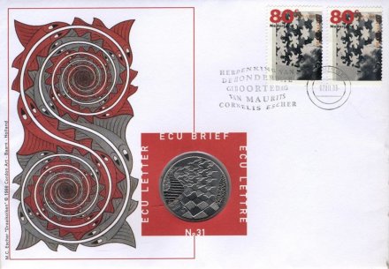 Нидерланды 1 экю 1998 год - Мауриц Корнелис Эшер (в конверте с марками)