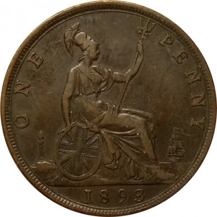 Великобритания 1 пенни 1893 год (бронза, коричневый цвет)